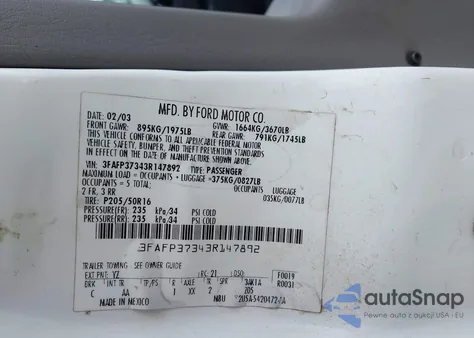 2003 Ford Focus Zx5 из США, поврежденный, VIN 3FAFP37343R147892